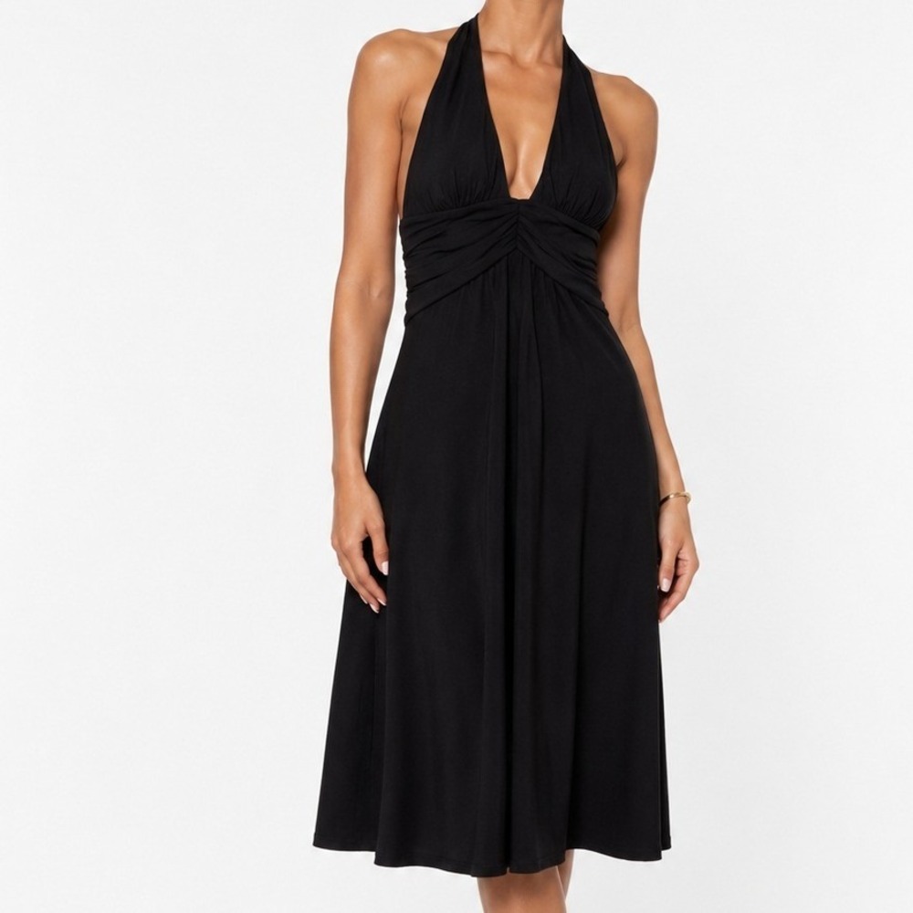 White House Black Market Black Halter Ruched Evening Dress Size 2
